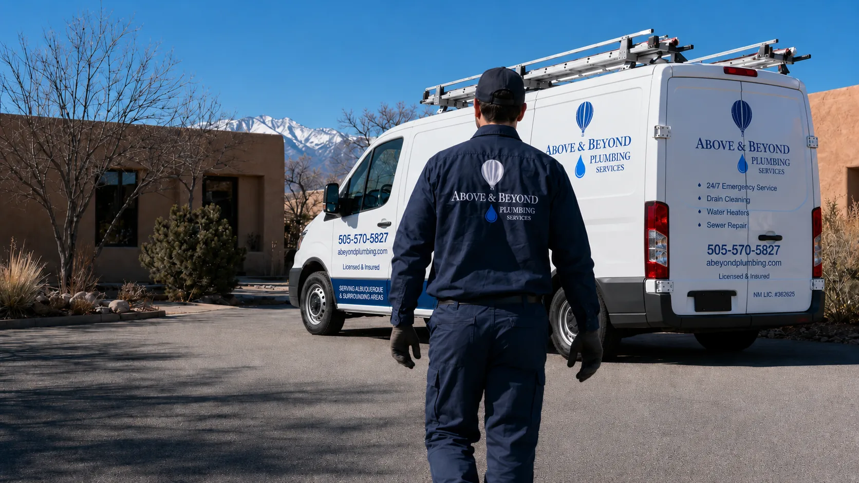 Above & Beyond Plumbing van and technician